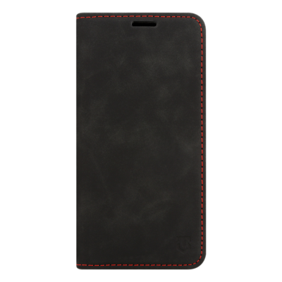 Juodas atverčiamas dėklas Tactical Xproof telefonui Samsung Galaxy S26 Plus su raudonais siūlais