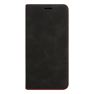 Juodas atverčiamas dėklas Tactical Xproof telefonui Xiaomi Redmi Note 15 su raudonomis siūlėmis