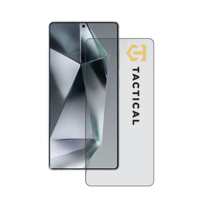 Juodas apsauginis stiklas telefonui Samsung Galaxy S26 Ultra Tactical Glass Shield 5D su tekstu Tactical