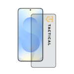 Juodas apsauginis stiklas telefonui Samsung Galaxy S26 Plus Tactical Glass Shield 5D, matomas aiškus stiklas su juoda rėmeliu ir Tactical užrašu