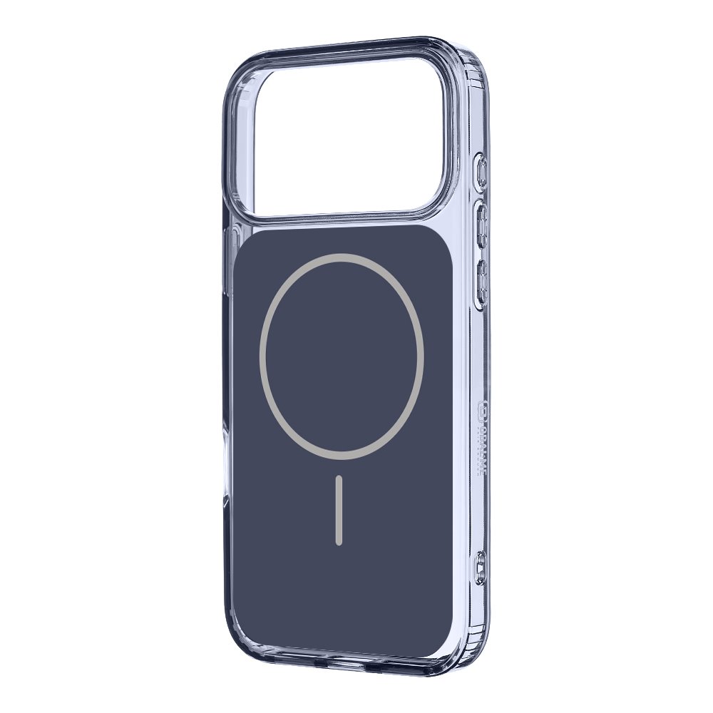Indigo dėklas Apple iPhone 17 Pro Max OBALME MagNetix ColorSlate Indigo dėklas Apple iPhone 17 Pro Max skaidrus su mėlynu paviršiumi ir magnetiniu ženklo simboliu