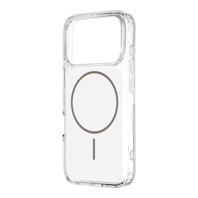 Baltas dėklas Apple iPhone 17 Pro skaidrus su Magnetix spalvos žiede