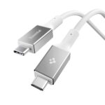 Baltas kabelis SPIGEN EB24015CC ESSENTIAL TYPE-C CABLE 240W 150CM su metaliniais jungčiais