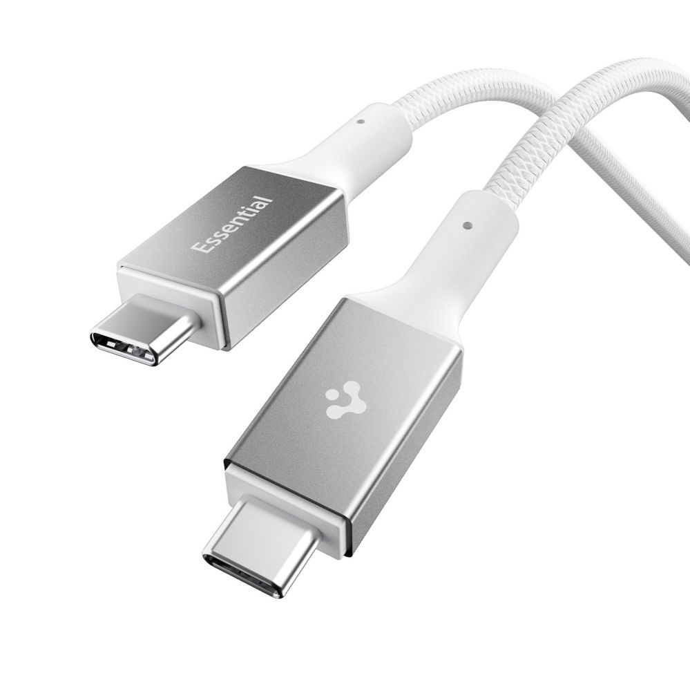 Baltas kabelis SPIGEN EB24015CC ESSENTIAL TYPE-C CABLE 240W 150CM Baltas kabelis SPIGEN EB24015CC ESSENTIAL TYPE-C CABLE 240W 150CM su metaliniais jungčiais