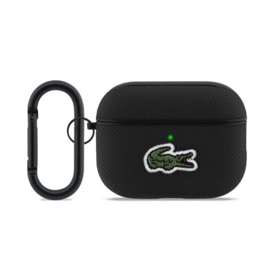 Juodas dėklas Apple Airpods Pro 3 su Lacoste krokodilo logo siuvinejimu
