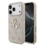 Rausvas originalus dėklas Guess PU 4G Metal Logo telefonui Apple iPhone 17 Pro su metaliniu logotipu