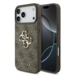 Rudas originalus Guess dėklas Apple iPhone 17 Pro Max su metaliniu 4G logotipu