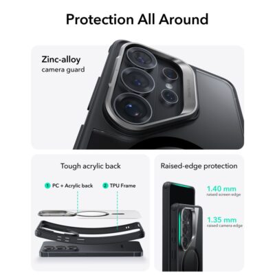 Skaidrus-juodas dėklas Samsung Galaxy S26 Ultra ESR CLASSIC HYBRID KICKSTAND MAGSAFE su cinko lydinio kameros apsauga