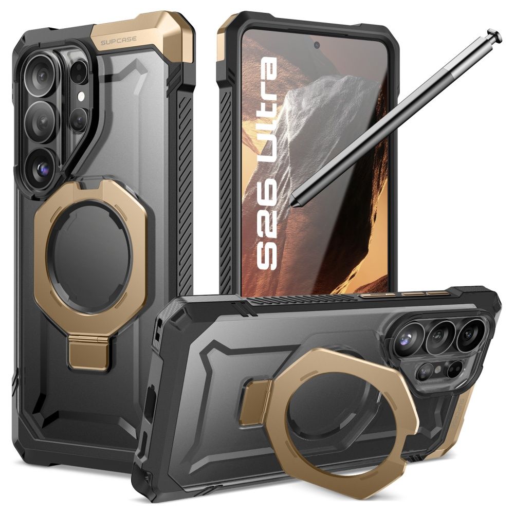 Desert dėklas Samsung Galaxy S26 Ultra Supcase UB Grip Mag Magsafe Desert dėklas Samsung Galaxy S26 Ultra Supcase UB Grip Mag Magsafe juodos ir aukso spalvos