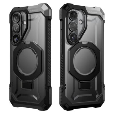 Juodas dėklas Samsung Galaxy S26 Supcase UB Grip Mag Magsafe su matiniu juodu dizainu ir integruota magnetine laikiklio dalimi