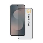 Juodas apsauginis ekrano stikliukas Samsung Galaxy S25 FE Tactical Glass Shield 5D priekinė dalis su logotipu