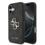 Pilkas originalus užsegamas dėklas Guess PU 4G Metal Logo telefonui Apple iPhone 17 su metaliniu logotipu