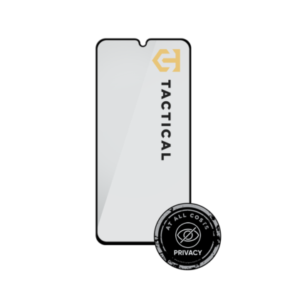 Juodas apsauginis ekrano stikliukas Samsung Galaxy A17 su Tactical Glass Shield Privacy Stealth 5D tekstu