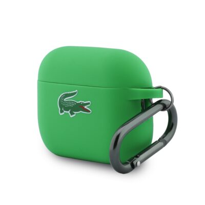 Žalias dėklas AirPods Pro 3 Lacoste Liquid Silicone Croc Logo su užsegamu metaliniu karabinu