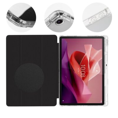 Juodas dėklas Lenovo Tab P12 OBALME MistyTab su permatomu rėmu ir dangčiu
