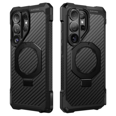 Juodas aramid dėklas Samsung Galaxy S26 Ultra su klasikiniu raštu ir magnesiniu žiedu