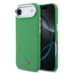 Žalias dėklas Lacoste Iconic Petit Pique Metal Logo MagSafe telefonui Apple iPhone Air su tekstūruotu paviršiumi ir metaliniu logotipu