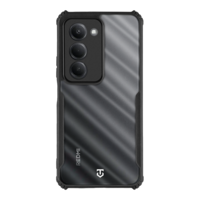 Skaidrus-juodas dėklas Tactical Quantum Stealth telefonui Xiaomi Redmi 15 su matomu kameros moduliu