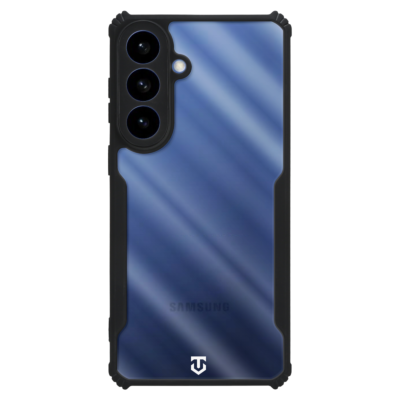 Skaidrus-juodas dėklas Tactical Quantum Stealth telefonui Samsung Galaxy S26 Plus su juodu rėmeliu