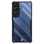 Skaidrus-juodas dėklas Tactical Quantum Stealth telefonui Samsung Galaxy S26 su juodu rėmeliu ir skaidria nugarėle