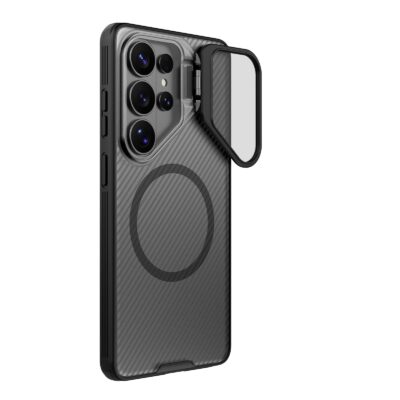 Skaidrus-juodas dėklas Nillkin CamShield Prop Magnetic telefonui Samsung Galaxy S26 Ultra su kameros apsauga atidengta