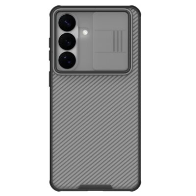 Skaidrus-juodas dėklas Samsung Galaxy S26 Plus su kameros uždengimo slankikliu