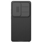Juodas dėklas Samsung Galaxy S26 Ultra Camshield su kameros apsauga ir dryžuotu raštu