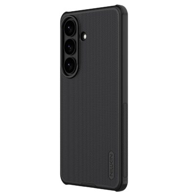Juodas plastikinis dėklas Samsung S26 Nillkin Super Frosted Shield su grūdėta tekstūra ir apsauga fotoaparato angoms