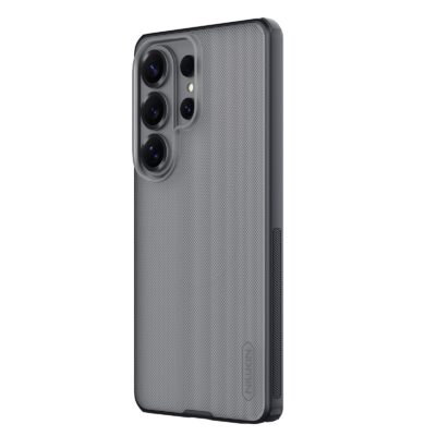 Juodas-skaidrus plastikinis dėklas Samsung S26 Ultra Nillkin Super Frosted Shield su raštuota tekstūra