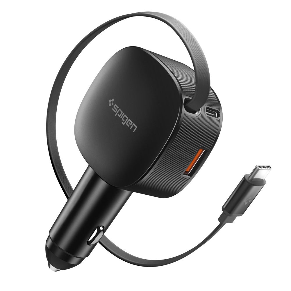 Juodas automobilis SPIGEN EV603BT ESSENTAIL CAR CHARGER 60W Juodas automobilis SPIGEN EV603BT ESSENTAIL CAR CHARGER 60W su USB laidu ir moderniu dizainu