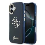 Mėlynas originalus dėklas Guess IML 4G Script Metal Logo telefonui Apple Iphone 17 su metalo logotipu