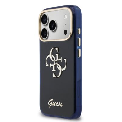Mėlynas originalus dėklas Guess IML 4G Script Metal Logo telefonui Apple Iphone 17