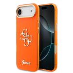 Oranžinis originalus dėklas Guess IML 4G Script Metal Logo telefonui Apple Iphone Air su metaliniu logotipu