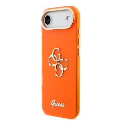 Oranžinis originalus dėklas Guess IML 4G Script Metal Logo telefonui Apple iPhone Air su metaliniu logotipu