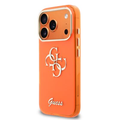 Oranžinis originalus dėklas Guess IML 4G Script Metal Logo telefonui Apple Iphone 17 Pro