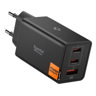 Juodas buitinis pakrovėjas SPIGEN ESSENTIAL EE673EU 3-Port Network Charger 67W su trimis USB jungtimis