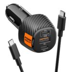 Juodas automobilinis ikroviklis SPIGEN ESSENTIAL EV1133 su trims USB portais ir anglies pluošto raštu