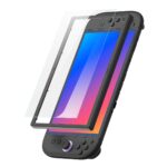 Apsauginis stikliukas Dux Ducis HD su tamsiai pilku tvarkymo įrankiu virš Nintendo Switch ekrano