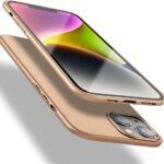 Auksinis dėklas Apple iPhone 14 Plus X-level Guardian su įrenginiu, žvelgiant iš priekio ir nugaros