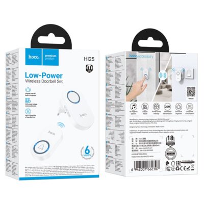 Baltas belaidis durų skambutis Hoco HI25 pakuotė su įranga