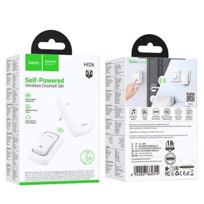 Baltas belaidis durų skambutis Hoco HI26 pakuotėje su vaizdu į produktus