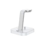 Baltas įkroviklis belaidis Hoco CW43 Graceful 3-in-1 su moderniu sidabriniu laikikliu