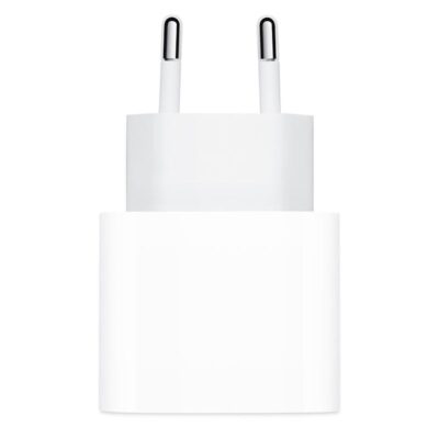 Baltas įkroviklis originalus Apple USB-C 20W MHJE3ZM A su dviem metalinėmis kištukinėmis kojelėmis