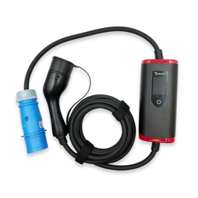 Elektromobilių įkroviklis Reach PEVC3 1 fazė Type2 32A 7.2kW su juodu laidu ir mėlynu kištuku