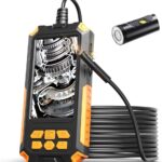 Juodos ir oranžinės spalvos endoskopas su ekranu Reach E1-LCD su ilga laida ir kamera su LED šviesomis