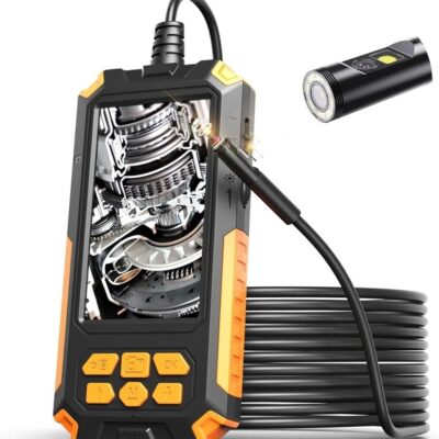 Juodos ir oranžinės spalvos endoskopas su ekranu Reach E1-LCD su ilga laida ir kamera su LED šviesomis