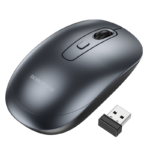 Juoda belaidė pelė Borofone BG13 su USB imtuvu ant balto fono