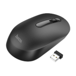 Juoda belaidė pelė Hoco GM14 su USB imtuvu baltame fone