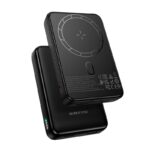 Juoda išorinė baterija Power Bank Borofone BJ82A PD20W 10000mAh su apvaliu įkrovimo žiedu ir indikatoriais
