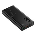 Juoda išorinė baterija Power Bank Reach RR-H33B 22.5W su USB jungtimis ir skaitmeniniu ekranu